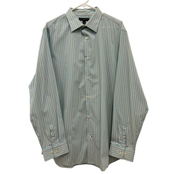 Banana Republic Other - Banana Republic Fitted Long Sleeve Button Down Aqua Striped Size XL 17-17.5 NWT